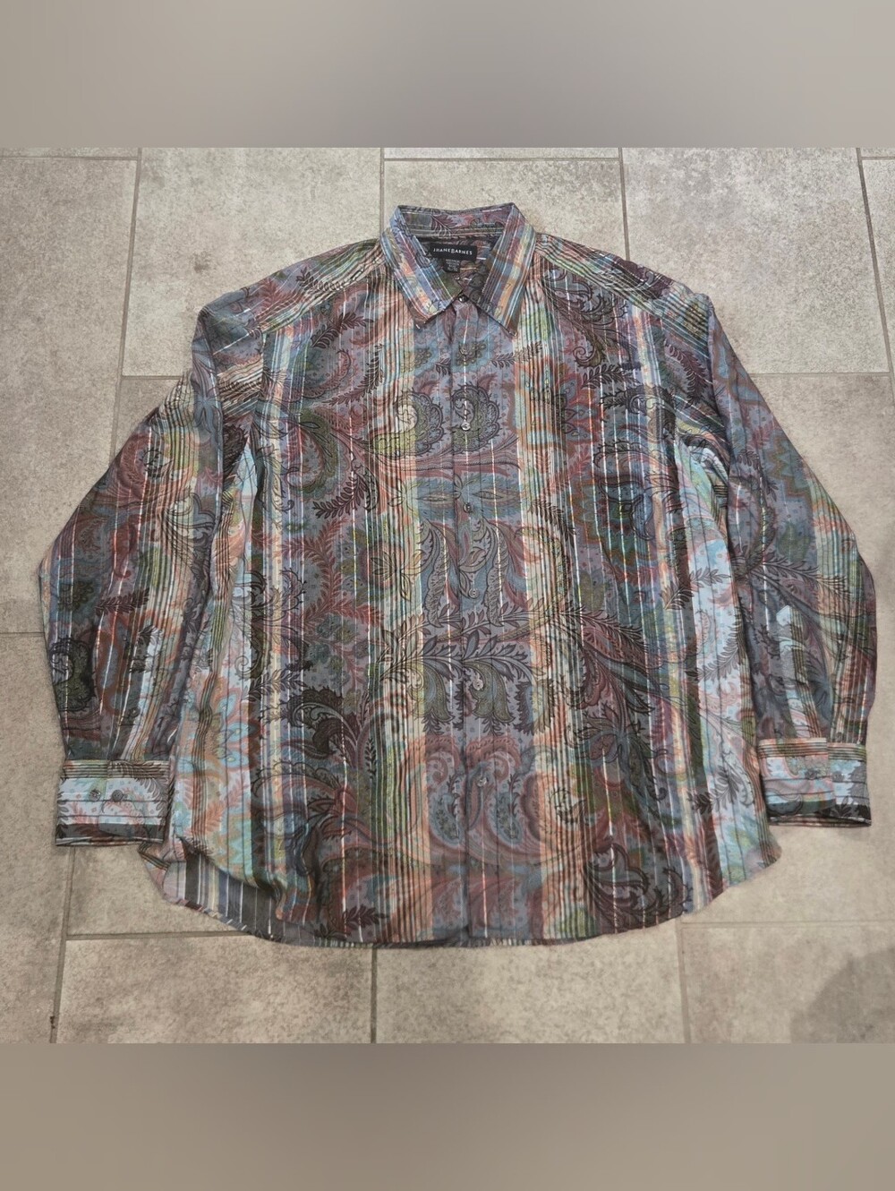 JHANE BARNES Men XL Long Sleeve Button Front Shirt Multicolor Paisley Metallic